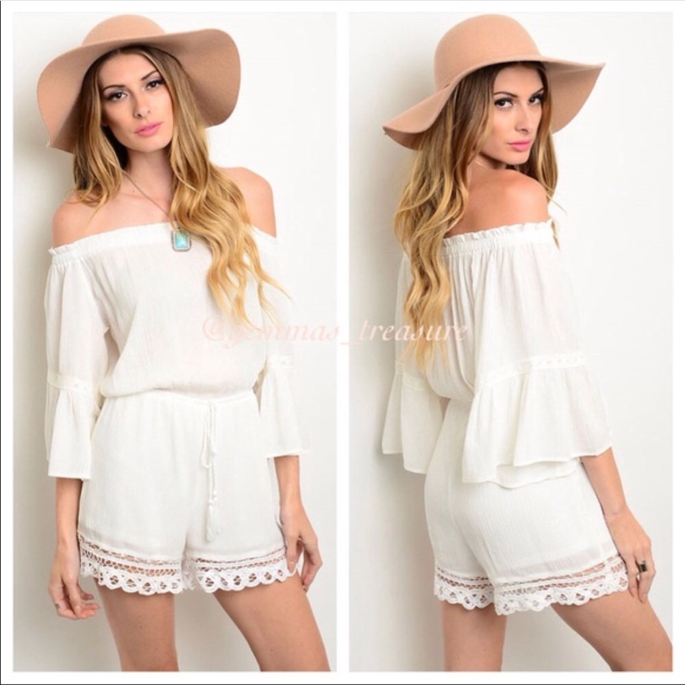 {FLYING TOMATO OFF SHOULDER ROMPER}